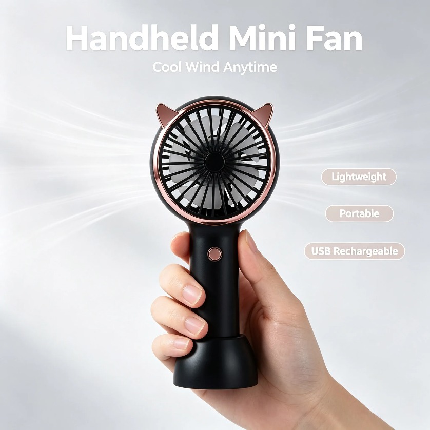Usb Fan Silent - Портативный мини-вентилятор с кошачьими ушками, LED-подсветкой,